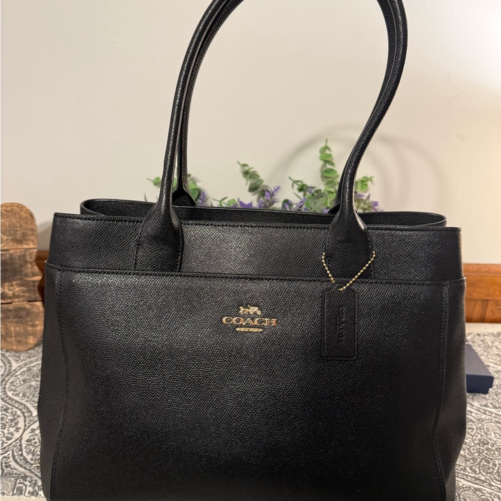 Coach Black Casey Tote Bag Crossgrain Leather Cowhide Shoulder Bag